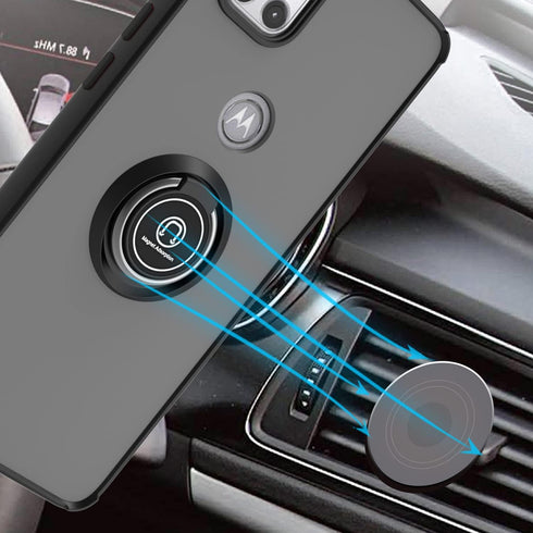 TJS Compatible with Motorola Moto One 5G Ace 2021 Case, Moto G 5G 2021 Case, with Tempered Glass Screen Protector Metal Ring Magnetic Support Kick...
