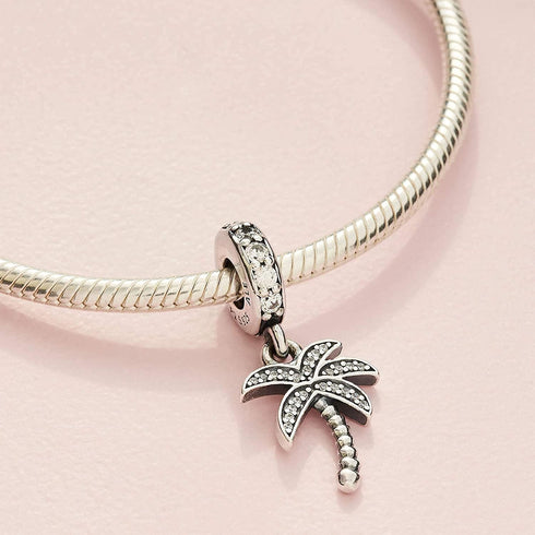 Palm Tree Dangle Charms 925 Sterling Silver Tree Pendant with Cubic Zirconia for Bracelets...