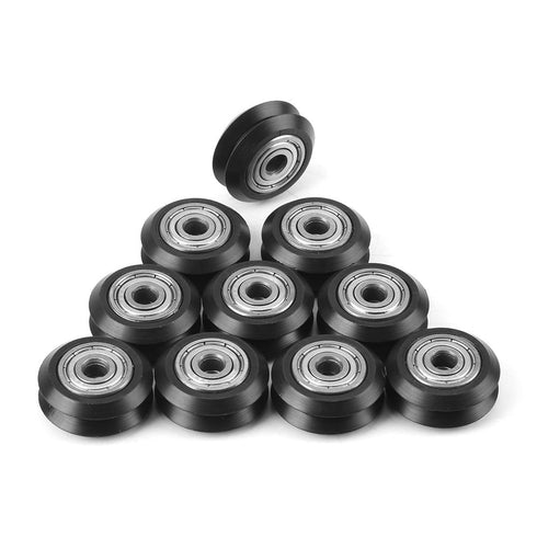 10 Pcs 3 Dimensional Printer Models Pulley POM Plastic Pulley Models V Groove Ball Bearings Pulley Passive Round Wheels Roller Black...