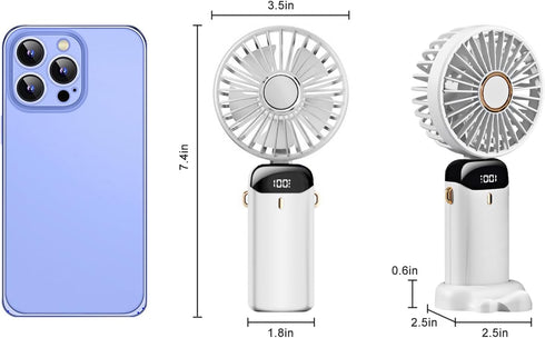 Portable Handheld Fan, Type-C Rechargeable, 4000mAh Battery Operated Fan with LED Display, 90° Foldable , 5 Speed Wind,Handheld/Neck/Desk 3 in 1 P...