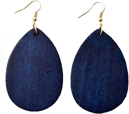 Chryvva Women's Teardrop Shaped Wooden Pendant Earrings (Navy Blue)...