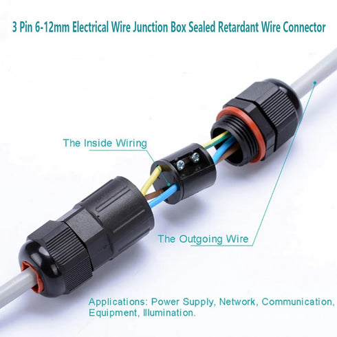 PENGLIN 5PCS Waterproof IP68 3-Pole Junction Box Cable Connector, 3 PIN Wire Connector Ø 4-12 mm for Outdoor Underground Cable, Junction Box, Stre...