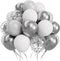 SUWEN 60PCS Metallic Silver Confetti Balloons Set Latex Helium Chrome Silver Balloon for Birthday New Year Baby Shower Wedding Party Decorations...