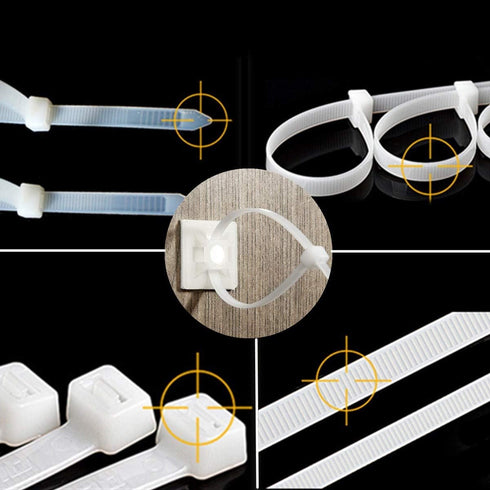100 Pack Adhesive Cable Tie Mount Zip Ties Wraps 150mm x 3.6mm White Self Wire Tie Base Holder for Home Office Garage and Workshop...