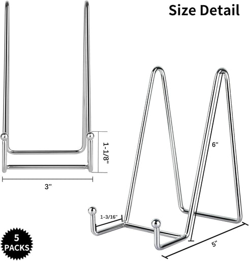IBosins 5 Pack 6 Inch Plate Holder Display Stands, Metal Silver Frame Stand for Picture, Book, Photo Easel, Creation, Collectibles...