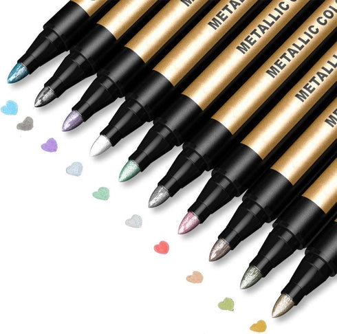 JR.WHITE Metallic Paint Markers, 10 Colors for Rock Painting, Black Paper, Scrapbook, Photo Album, DIY Arts & Crafts, Glass, Wood, Card Making...