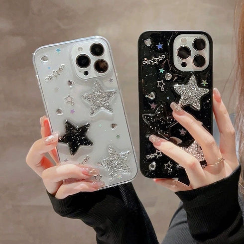 for iPhone 14 Pro Max Case Bling Stars 3D Hearts Diamond Twinkle Star Glitter Spark Luxury Girly Aesthetic Personalized Design for Women Girls Tee...