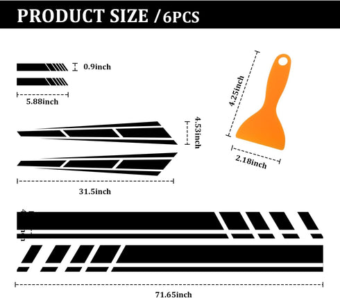 6PCS Racing Stripes for Cars - 2PCS Car Hood Decal + 2PCS Car Side Decals + 2PCS Car Mirror Stickers,Water-Resistant Stylish Car Decal Exterior Ca...