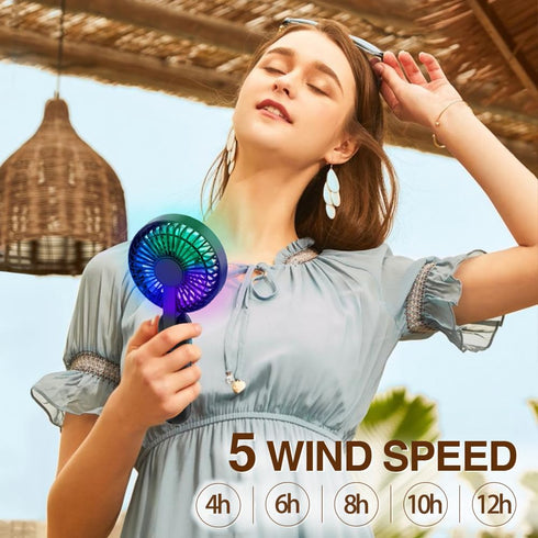VersionTECH. Portable HandHeld Fan, Personal USB Hand Fans with RGB Color Light, 5 Speed Foldable Table Fan with Rechargeable Battery Operated for...