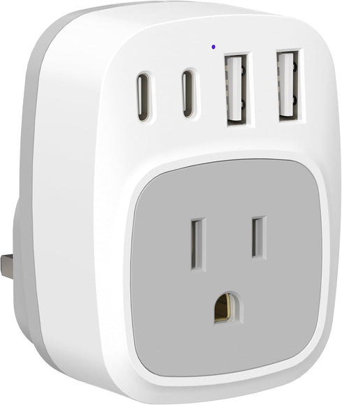 US to UK Ireland Travel Plug Adapter, Type G International Power Adapter with 1 AC Outlet 4 USB Ports (2 USB C), European Plug Converter for USA t...