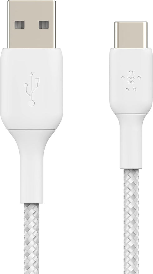 Belkin Braided USB-C to USB-A Cable (3.3ft) - For iPhone 15, Samsung Galaxy, Pixel, iPad Pro, Nintendo Switch & More - White......