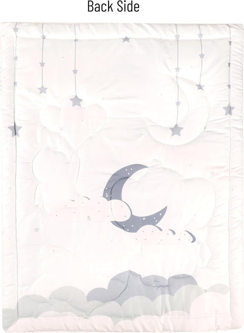 Elephant Moon Crib Quilt for Baby Boys and Girls | Microfiber Crib Comforter for Standard Size Crib | Super Soft Reversible Baby Quilted Blanket...