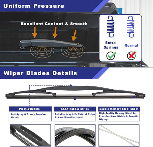 Rear Windshield Wiper Arm Blade Assembly Kit Compatible with 2016-2021 Honda Pilot Rear Window Wiper, Replacement 76720TG7A01, 76730TZ5A01, 76622T...