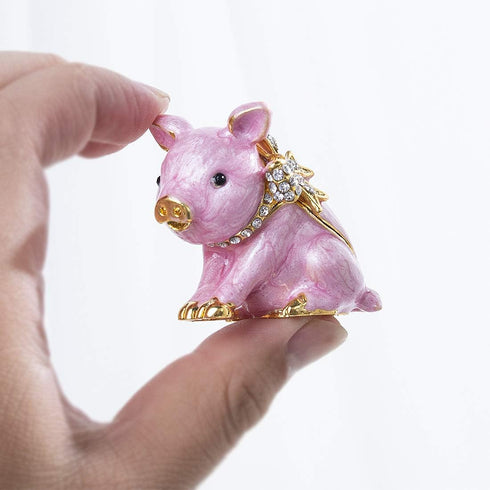 YU FENG Cute Piggy Jewelry Trinket Box Hinged Collectible Crystal Jeweled Pig Decor Animal Figurines...