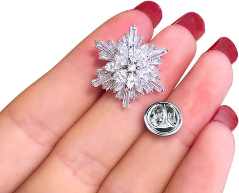OKA Clear Austrian Crystal Winter Snowflake Brooch Pin, Elegant White Crystal Brooch Pins for Women...