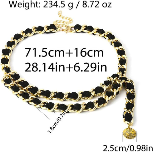 Alloy Waist Chain Body Chain Weave Rope Winding Twist Chain for Women Waist Belt Pendant Belly Chain Adjustable Body Harness for Jeans Dresses - S...