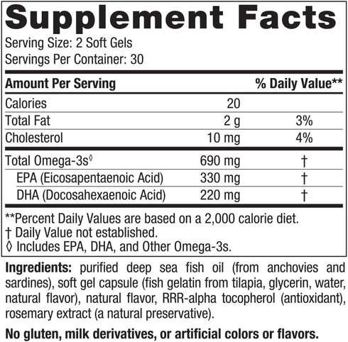 Nordic Naturals Omega-3 in Fish Gelatin, Lemon Flavor - 60 Fish Gels - 690 mg Omega-3 - Fish Oil - EPA & DHA - Immune Support, Brain & Heart Healt...