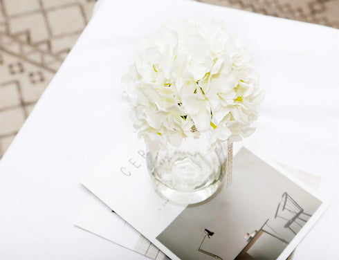 DuHouse Artificial Bigger Silk Hydrangea Flower Heads with Stem Fake White Hydrangea Flowers for Wedding Home Garden Centerpiece Pack of 6...