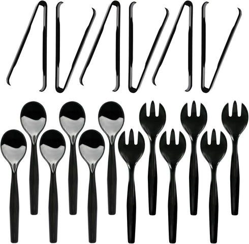 Party Essentials Disposable Heavy Duty Plastic Serving Utensils for Buffets Events Parties, 6-Sets of Spoons/Forks/Tongs, Black...