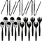 Party Essentials Disposable Heavy Duty Plastic Serving Utensils for Buffets Events Parties, 6-Sets of Spoons/Forks/Tongs, Black...