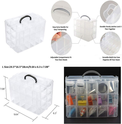 ZLY 3-Tier Demountable Plastic Jewelry Box Organizer Storage Container with Adjustable Dividers 30?Large? Grids...