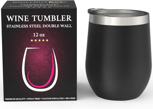 CHILLOUT LIFE Stainless Steel Tumbler 12 oz with Lid & Gift Box, Wine Tumbler Double Wall Vacuum Insulated Travel Cup for Coffee, Wine, Cocktails,...