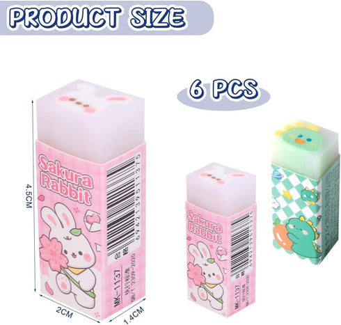 Eraser Cute 6pcs Pencil Eraser Set Rectangle Rubber Eraser Animal Rubbers Erasers Kawaii Rubber Eraser for School Office Supplies...