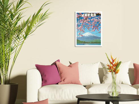 Japan - Mount Fuji in Spring - Cherry Tree Blossoms - Vintage Travel Poster c.1960s - Fine Art Matte Paper Print (Unframed) 11x14in...
