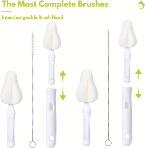 8 Pcs Sponge Nipple Bottle Brushes, Baby Bottle Brush with 3 Pcs Nipple Cleaner, 3 Pcs Replacement Heads and 2 Pcs Straw Brushes, White...