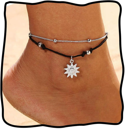Boho Sun Ankle Bracelets Layered Beach Anklets for Women...