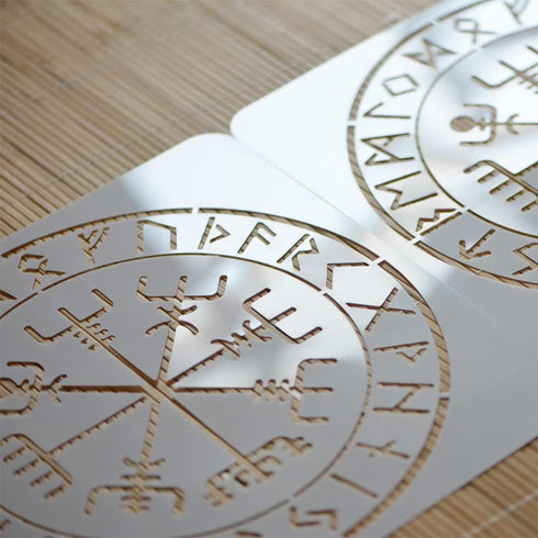 XUAN YANG 2PCS 12X12 Inches Viking Stencils for DIY Decor Reusable Vegvisir Stencil for Wood Home Wall Furniture Art Painting 0.3mm(12mil)...