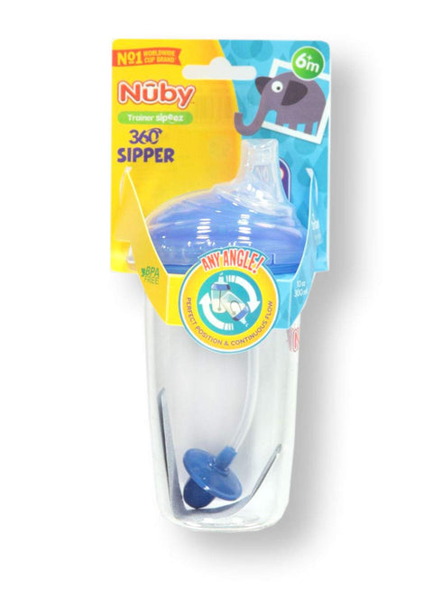 Nuby Tritan No-Spill 10 oz Trainer Cup with Silicone Spout, 360 Weighted Straw & Hygienic Cover, Blue...