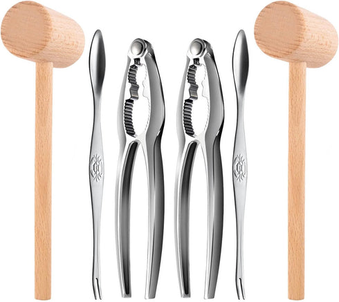 6Pcs Crab Crackers and Tools including 2 Forks 2 Lobster Crackers Nut Cracker and 2 Lobster Crab Mallets...