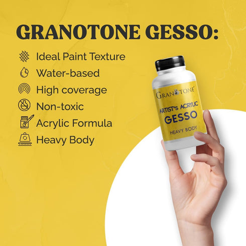 GRANOTONE Acrylic Gesso Water Base | Matte Finish | Interior/Exterior Use | Long Lasting For Acrylic Painting | Non-Toxic Universal Gesso Finish P...