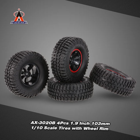Goolsky 4Pcs AUSTAR AX-3020C 1.9 Inch 103mm 1/10 Scale Tires with Wheel Rim for 1/10 D90 SCX10 CC01 RC Rock Crawler...