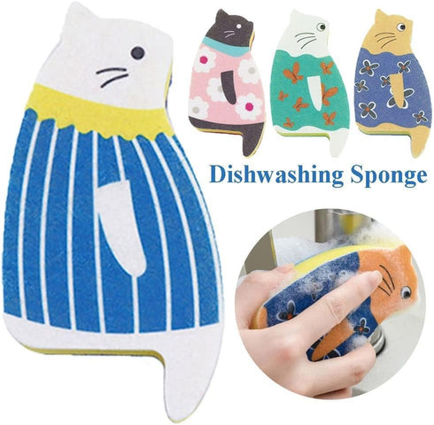 4pcs Sink Cat Dish Sponge Scrubber, for Washing Dishes Dishwashing Cloth Scrubber...
