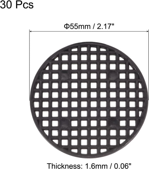 MECCANIXITY 30 Pcs Flower Pot Hole Mesh Pad 2.2" Invisible Rigid Round Plastic Bottom Grid Drainage Screens Prevent Soil Loss for Flower Plant, Bo...