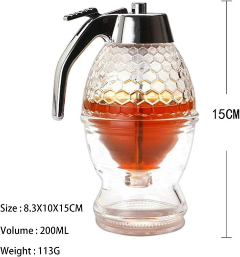 Squeeze Honey Dispenser,Plastic No Drip Maple Syrup Dispenser,Juice Jar Container Bee Drip Dispenser, Honey Pot with Stand,200ML...
