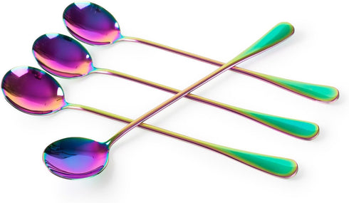 Long-handled ice tea spoon, cocktail stir spoons, stainless steel coffee spoons, Colored ice cream scoop Set of 4...