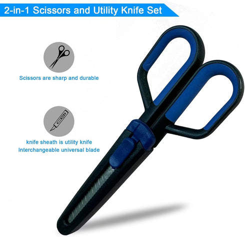 2-in-1 Scissors and Utility Knife Set (Blue-Black)...