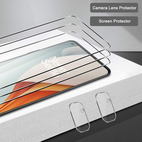 Orzero (3+2) Compatible for OnePlus Nord N100 Phone, 3 Pack Tempered Glass Screen Protector + 2 Pack Flexible Glass Camera Lens Protector, HD Bubb...