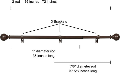Kemmie 1" Classic Window Curtain Rod with Round Finials Simple Single Telescoping Drapery Rod, 36-72", Bronze...