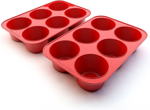 Silicone Texas Muffin Pan 6-Cups, Jumbo Muffin Pan Set of 2, BPA-Free Non-Stick Cupcake Maker, 10.75L x 7.5W for Baking...