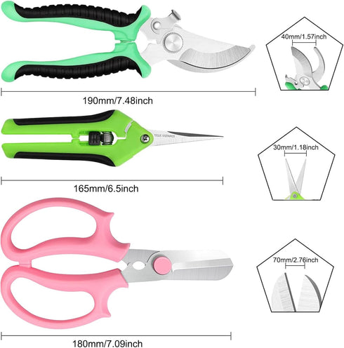 Garden Pruning Shears, Gardening Scissors with Stainless Steel Blades, Heavy Duty Hand Pruner with Gardening Gloves for Easy Flower and Plant Trim...