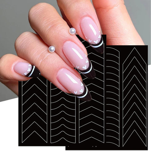 8 Pcs French Tip Manicure Edge Auxiliary Line Nail Art Stickers Heart Butterfly Flowers Nail Design Airbrush Nail Stencils Stickers for Nail Art S...