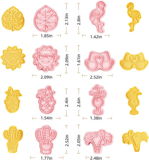 Cactus Cookie Cutter with Plunger Stamps,8 Piece Tropical Beach Themed Biscuit Cutter,3D Pineapple, Flamingo, Monstera Leaf and Palm Tree-Cracker ...
