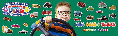 Cars Trucks & Construction Gel Window Clings for Kids - Window Stickers for Toddlers, Monster Truck Gel Clings, Window Decals Kids Jelly Reusable ...