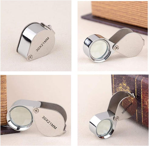 3 Pieces 10X / 20X / 30X Jeweler Loupe Glass Diamond Loupe Metal Round Body Jewelers Eye Loupe Magnifier Magnifying 21mm Lens Diameter Silver Colo...