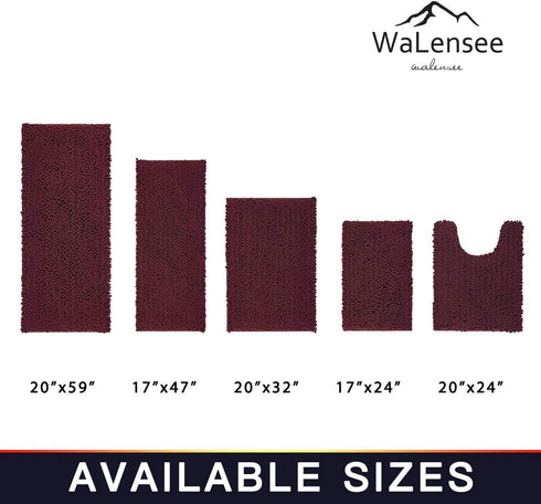 Walensee Bathroom Rug Non Slip Bath Mat (32x20 Inch Burgundy) Water Absorbent Super Soft Shaggy Chenille Machine Washable Dry Extra Thick Perfect ...