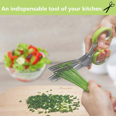 Herb Cutter Scissors 5 Blade Scissors Kitchen Multipurpose Cutting Shear with 5 Stainless Steel Blades & Safety Cover & Cleaning Comb Cilantro Sci...